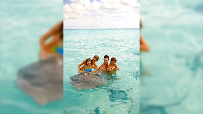 At Stingray City, kids can interact with stingrays in their natural habitat.