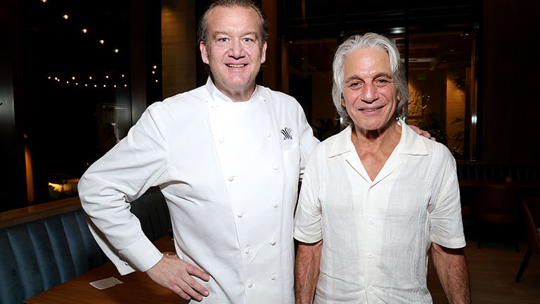 Chef Michael White and actor Tony Danza at the grand opening of Paranza