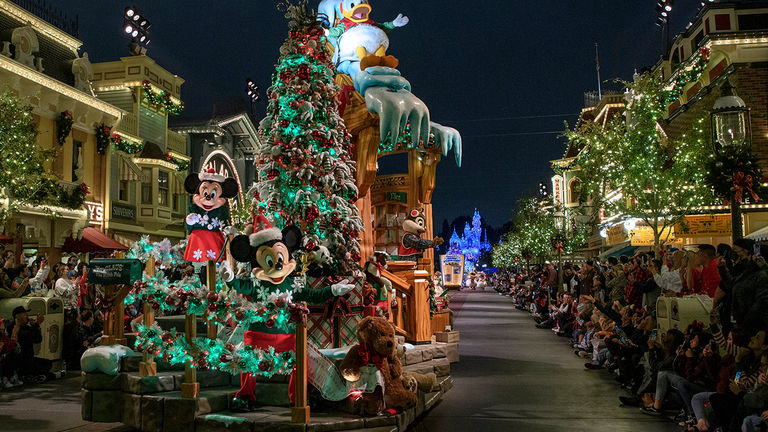 Disneyland Resorts celebrates the holidays with seasonal, parades, fireworks and attraction overlays.