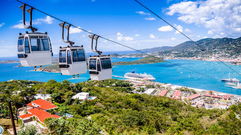 Get a ticket for the St. Thomas Skyride, an aerial tram that soars above St. Thomas Harbor.