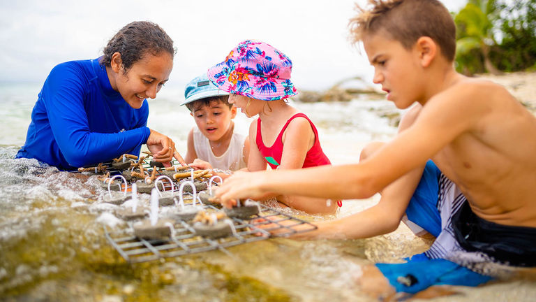 Kids can plant coral or mangroves as part of the resort's lineup of activities for children.