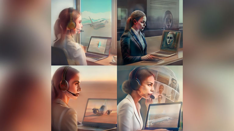 The generative AI tool Midjourney created these images of “travel agents.”