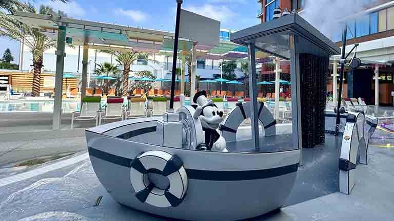 The Villas’ new Palette Pool area features a Steamboat Willie splash pad.