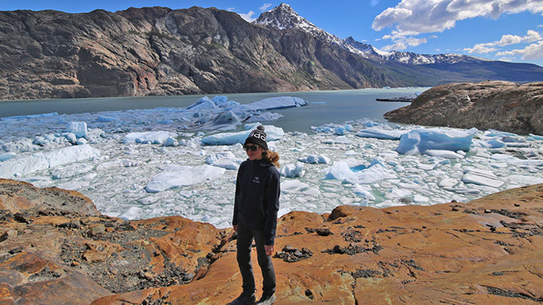 Travelers, such as the author (pictured here), are able to trek to the glacier’s terminus and learn about what happens when after the ice melts. // © 2018 Joshua Fhima